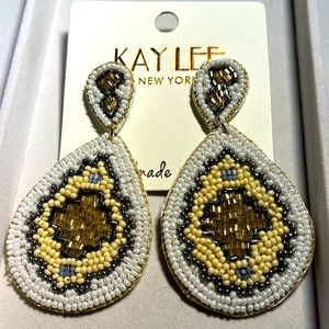 NWT!!! Gorgeous white, gold, silver, and ivory beaded chandelier earrings!